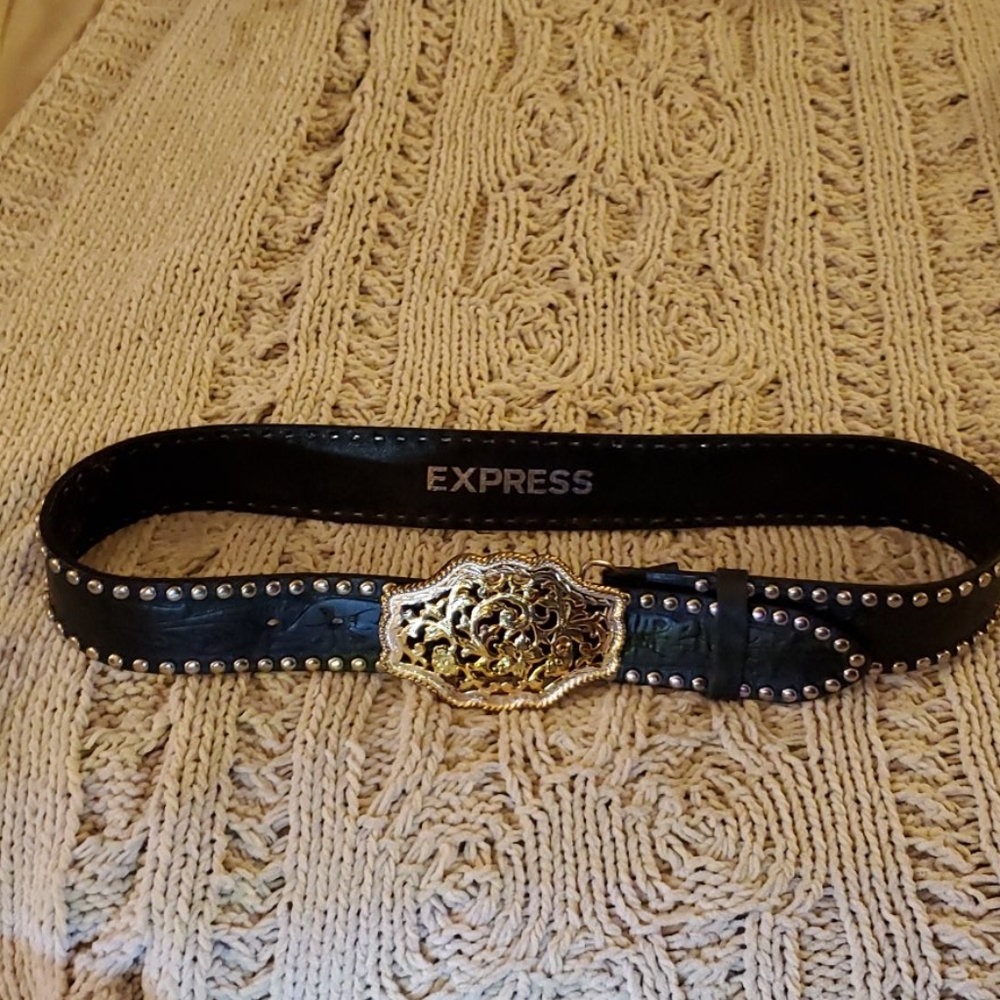 Express Black Belt w studs and Gold buckle